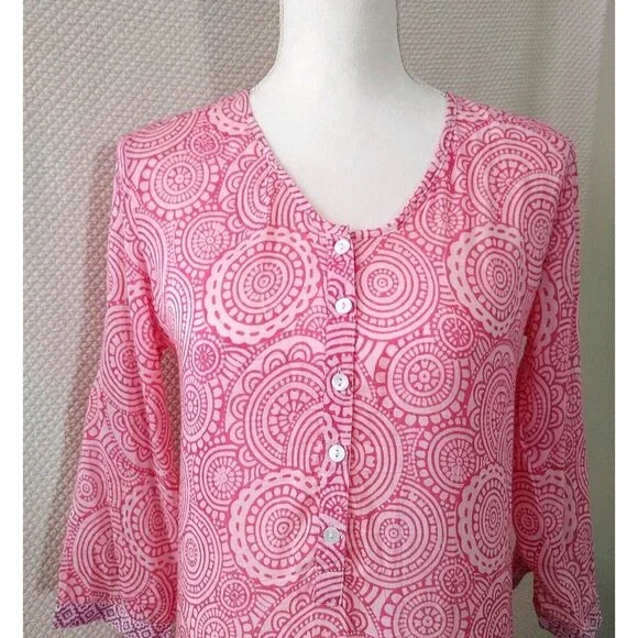 BELL By Alicia Bell Pink Tiered Maxi Dress Roll Tab Sleeves Button Front Size XS